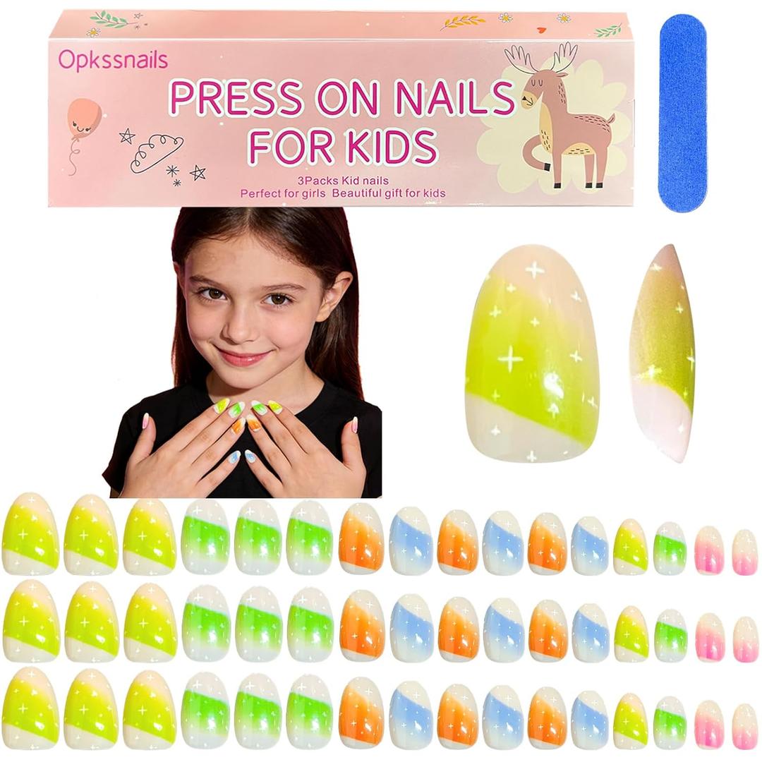 OPKssnails 96Pcs Press on Nails for Kids, Color gradient Fake Nails