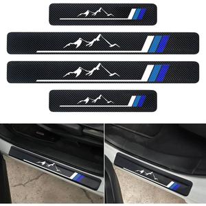 4Pcs Carbon Fiber Door Sill Plate Protectors Door Entry Guard Compatible with Toyota Tacoma 4Runner Tundra Rav4 Highlander Sequoia Door Sill Protector Car Accessories (mountain-blue)