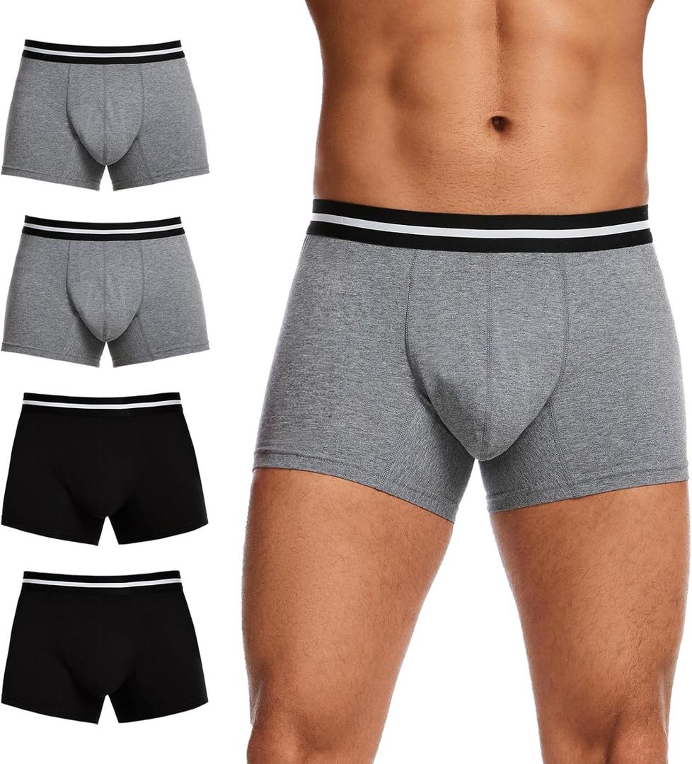 Washable Incontinence Underwear for Men, Cotton Boxer Brief, Light Absorbency 80ml Comfortable Leakproof Design, Feels Like Regular Underwear (4Pack, 2 Black+2 Gray, 2XL)