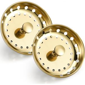 Retisee 2 Pcs Kitchen Sink Stopper Strainer Stainless Steel Drain Strainers for Universal 3-1/2 Inch Kitchen Sink Drain Replacement(Gold)