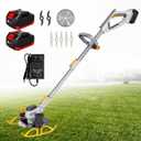 Cordless String Trimmer, Electric Weed Wacker Battery Powered with Replace Blades and Telescopic Rod, Lawn Edger for Garden Clearing Weeds Flower Trees
