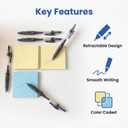 Office Supplies Sticky Notes Set with Pens - 12 Pads 3x3 Inch Self-Stick Notes (6 Yellow & 6 Blue) and 5 Black Retractable Gel Pens 0.5mm Fine Point, Convenient Bundle for Office