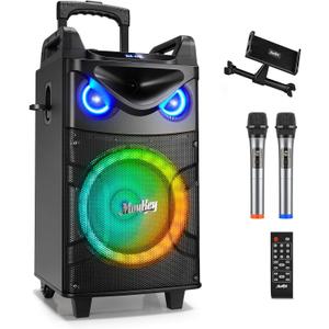 Moukey Karaoke Machine, 12" Woofer PA System, Portable Bluetooth Speaker with 2 Wireless Microphones, Party Lights and Echo/Treble/Bass Adjustment, Supports TWS/REC/AUX IN/MP3/USB/TF/FM - MTs12-1
