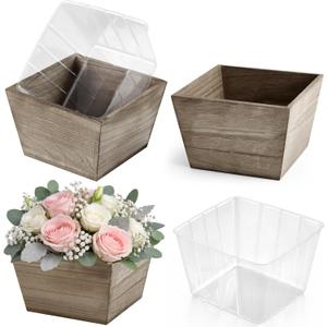 2 Set Wooden Centerpiece Box for Wedding Table Decor 6 Inch Rustic Wood Planter Box with Removable Plastic Liner Flower Boxes for Party Wedding Baby Shower Home Garden Decor(Brown)