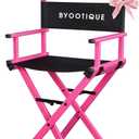 BYOOTIQUE Makeup Artist Stool Chair, Protable 28" Height Tall Folding Directors Chair, Aluminum Makeup Chair with Head Rest for Wedding Hair Stylist Studio Salon Vanity Craft Show, Pink