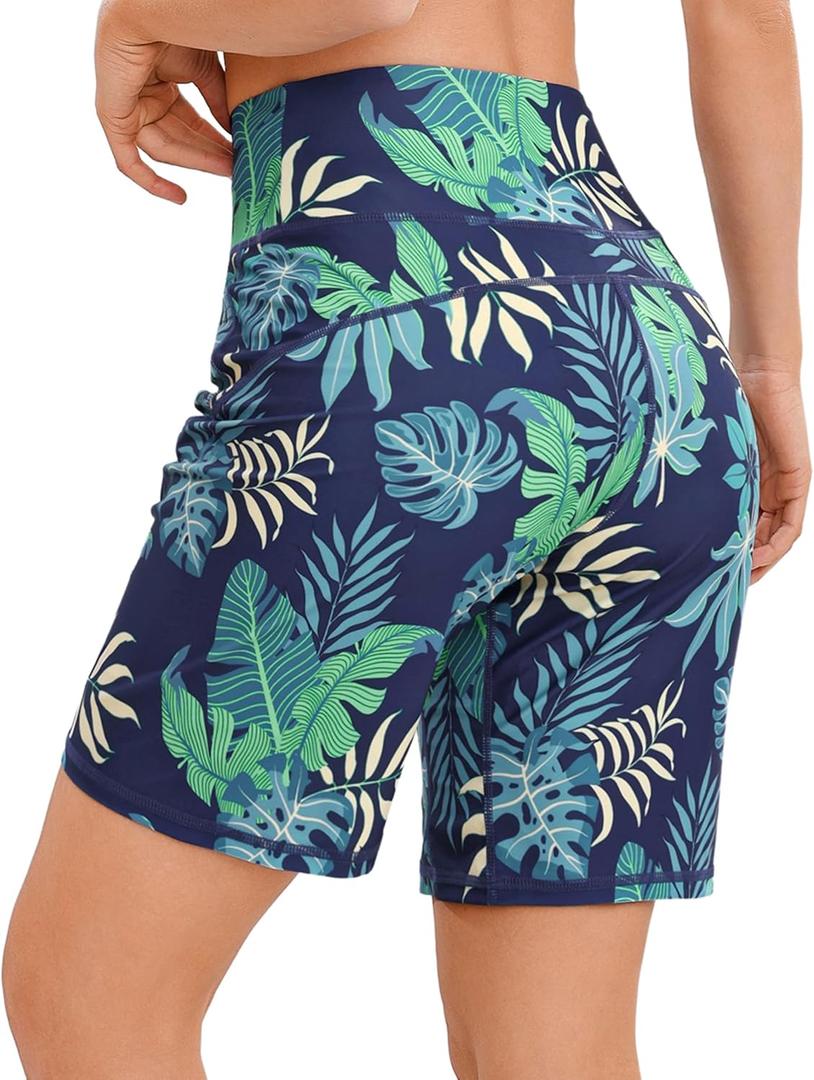 Quenteen Bermuda Shorts for Women 9" Knee Length Athletic Sweat Shorts High Waisted Yoga Jogger (X-Large, Hawaiian Blue)