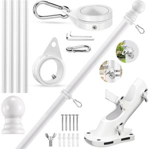 REERON House Flag Pole kit, 5 FT Metal Spinning Flag Poles Kit, 1" Tangle Free Stainless Steel Flagpole with 360 Flagpole Rings & 2-Position Bracket for Outside House Porch Wall Mount for 3x5 Flag