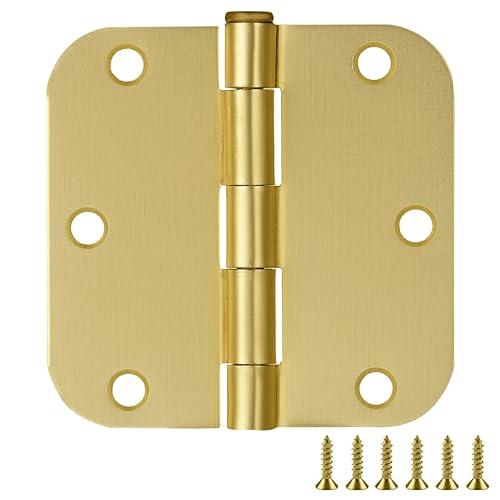 Door Hinges for Interior Doors 3-Pack 3.5-inch x 3.5-inch – Rounded 5/8-inch Radius Steel Door Hinge – Satin Brass – Fits Standard Doors – Design House 189795 Door Hinges for Interior Doors 3-Pack 3.5-inch x 3.5-inch – Rounded 5/8-inch Radius Steel Door Hinge – Satin Brass – Fits Standard Doors – Design House 189795