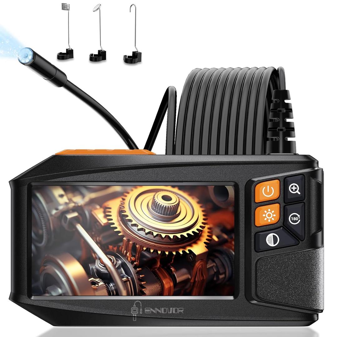 Borescope Camera with Light, 4.3" Hd 1920P IP67 Waterproof Industrial Endoscope, 8 Adjustable LEDs 16.4ft Flexible Semi-Rigid Cable for Home, Automotive, HVAC, Cool Gadgets for Men Mechanics