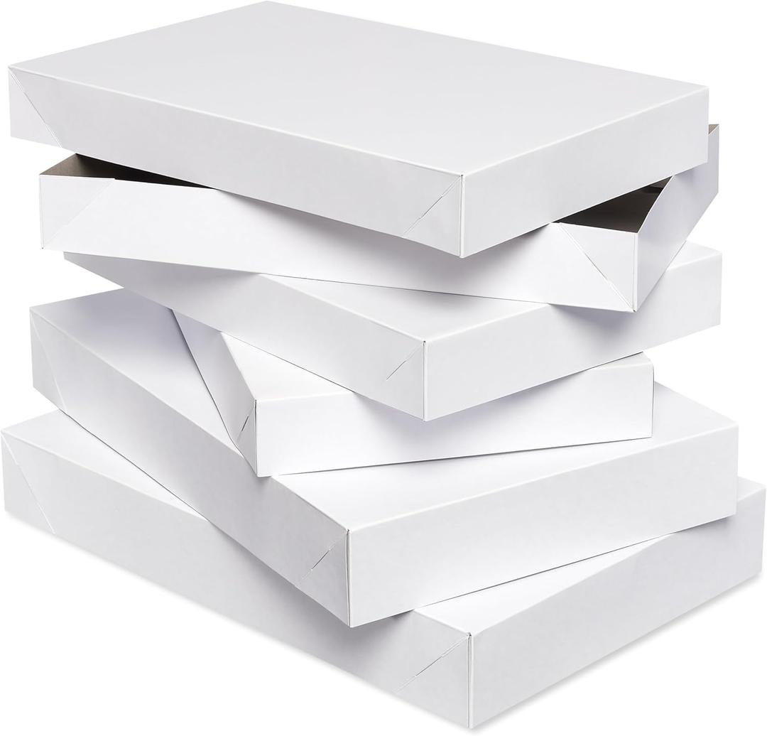 American Greetings White Gift Boxes with Lids for Presents, Assorted Sizes (3 Medium Shirt Boxes, 2 Large Robe Boxes) for Christmas, Birthdays, Baby Showers, Weddings, Graduation, or Any Occasion (6 Count (Pack of 1))
