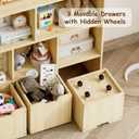 EXPERLAM Solid Pine Wood Toy Storage Organizer, Kids Bookshelf and Toy Organizer with 3 Rolling Drawers, 5 Storage Cubes, Montessori Playroom Storage Cabinet, Burlywood