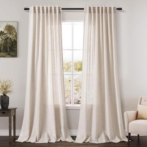 Beige Flax Linen Curtains 84 inches Long for Living Room 2 Panel Tan Burlap Textured Drapes Semi Sheer Privacy Khaki Window Curtain Country Rustic Farmhouse Canvas Cloth Curtain for Dinning Room (84"L x 52"W)