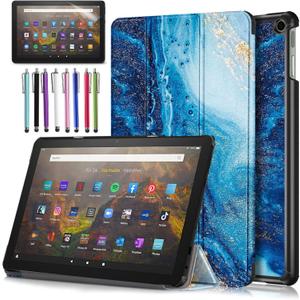 Case for Amazon Fire HD 10 Tablet 10.1" Inch Display (13th Generation, 2023 Released) - Lightweight Tri-fold Stand Cover Case + 1 Screen Protector and 1 Stylus (Sandy Blue) (Sandy Blue)
