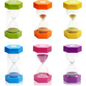 6 Pcs Colorful Hourglass Sandglass Timer Sand Timer Sand Clock Timer 1/3/5/10/20/30 Minutes Visual Hourglass Set for Games Classroom Kids Office Kitchen Decor