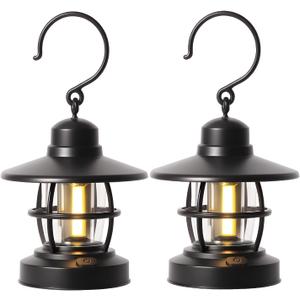 Black 2-Pack Vintage Portable Battery-Powered Camping Lantern for Outages, Emergencies, Indoor and Outdoor Activities