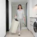 Slim Laundry Hamper With Handles Collapsible Laundry Basket Thin Dirty Clothes Basket Narrow Laundry Bag Foldable Dirty Clothes Hamper 45L (24inches,Beige), 15 X 8 X 24 Inches
