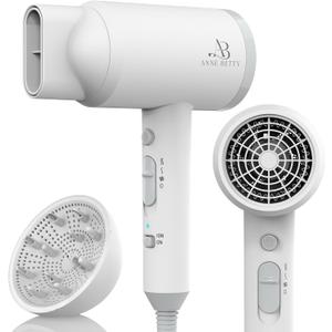 Ionic Hair Dryer with Diffuser, Powerful 1800W Blow Dryer for Women & Men, Fast-Drying Hair Dryer with Nozzle for Home, Salon, Travel (White)