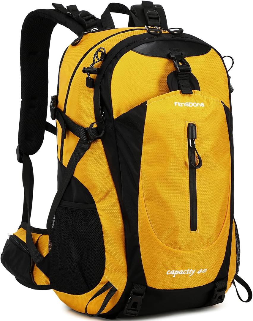 40L Waterproof Lightweight Hiking,Camping,Travel Backpack for Men Women (Yellow)