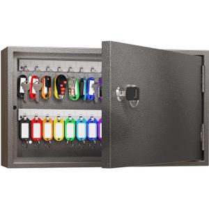 WeHere Key Lock Box for 60 Keys, Wall Mount Key Cabinet with Color Key Tags, Steel Key Storage Box with Lock, Key Holder Organizer for Home, Office, Apartment, Property Management