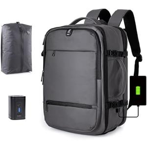 Vacuum Seal Backpack for Travel with Pump, 60L Expandable Backpack with Detachable Vacuum Compression Bag Waterproof Carry On Large Travel Bag for Airline Laptop Backpack with Shoe Compartment Gray