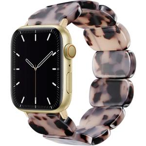 Newlibery Resin Stretchy Watch Bands Women Compatible with Apple Watch 38mm 40mm 41mm 42mm (S11/10) Tortoise Light Bracelet Beaded Elastic Strap for iWatch Series11/10/9/8/7/6/5/4/3/2/1/SE/Ultra (S)