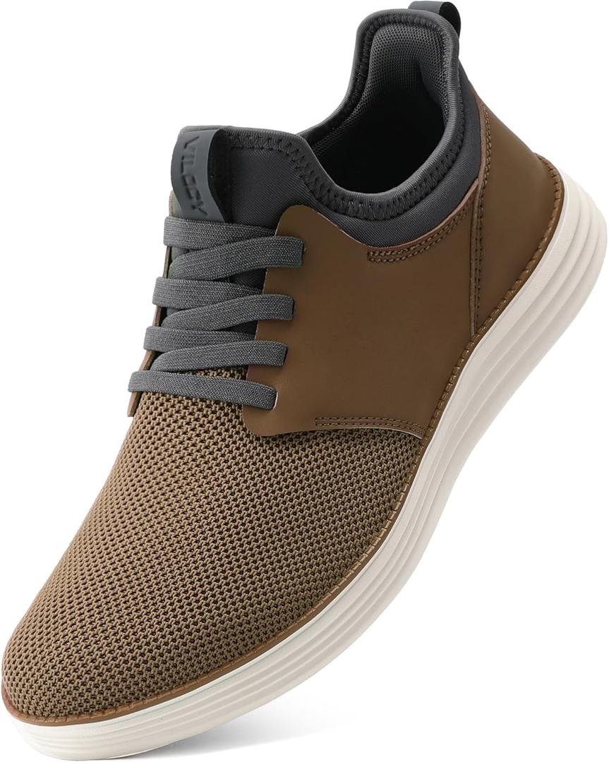 VILOCY Mens Slip On Casual Dress Shoes Hands Free Fashion Sneakers Mesh Tennis Walking Work Shoes Comfortable Breathable Lightweight Non Slip (10, Brown)