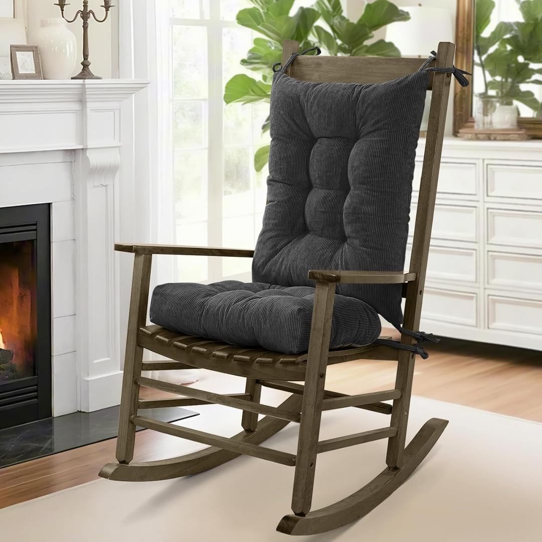 mudilun Rocking Chair Cushion Set - Non-Slip Tufted Rocking Chair Cushions with Ties Soft Indoor/Outdoor Wooden Rocking Chair Seat Pad for Porch Garden Cafe & Nursing (Indoor Alita-black)