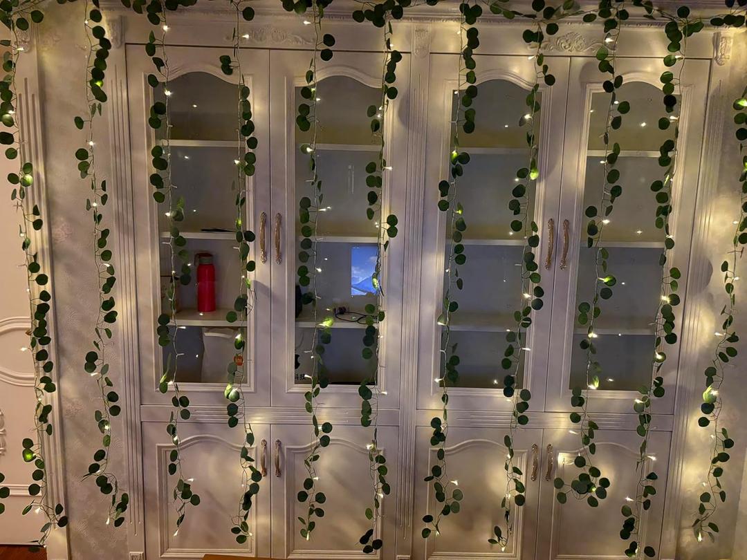 Vines with Lights 240 LED Eucalyptus Garland with Remote, Curtain Lights for Bedroom Home Kitchen Office Wedding Wall Decor