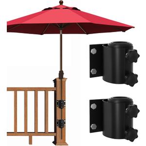 EliteShade USA Full Aluminum Non-Rust Deck Umbrella Mount, Heavy Duty Metal Patio Umbrella Base Stand, 2 Piece Outdoor Umbrella Holder for Deck Railing, Black