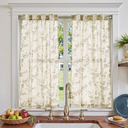 jinchan Floral Kitchen Curtains 45 Inch Linen Tier Curtains Farmhouse Cafe Half Window Drapes for Small Windows Light Filtering Sage Green on Beige for Living Room Bathroom Back Tab 2 Panels