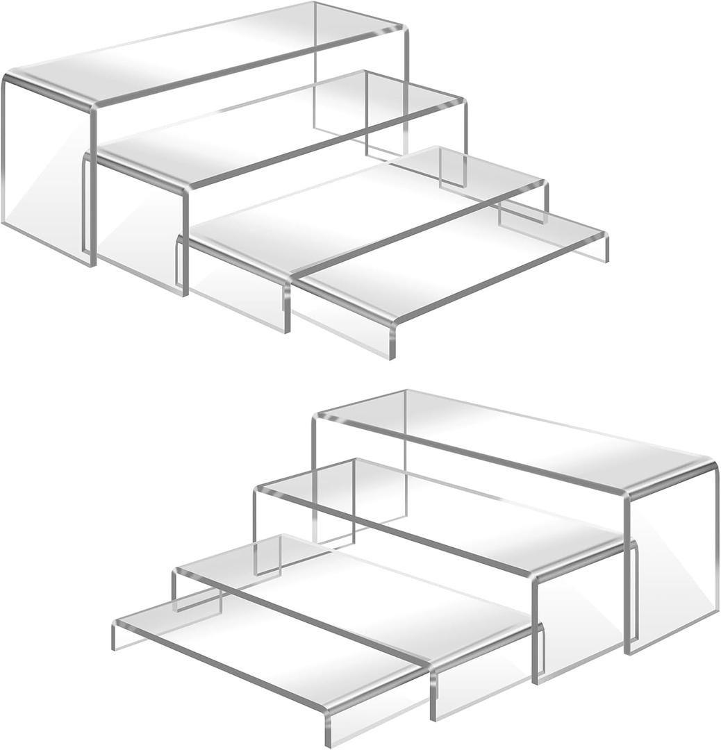 8 Pcs Large Acrylic Display Risers, 2 Sets Clear Stands, 0.19" Thick Rectangular Shelf for Showcase, Dessert, Toys, Perfume