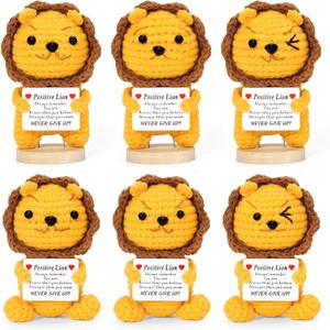 Keyrose 6 PCS Funny Positive Crochet Animals Lion, Handmade Emotional Support Crochet Inspirational Graduation Birthday Gift for Women Men Friend Coworker Son Lion Stuffed Animal