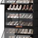 Shoe Rack, 7 Tier Shoe Storage Cabinet with Doors, 28 Pair Shoe Shelves Organizer for Entryway Closet, Plastic Shoe Shelf with Metal Frame for Bedroom Hallway, Black