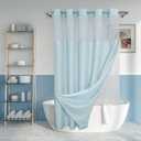 No Hook Slub Textured Shower Curtain with Snap-in PEVA Liner Set - 71" x 74"(72"), Hotel Style with See Through Top Window, Machine Washable & Water Repellent, Blue, 71x74