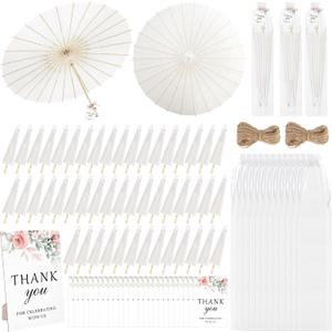 Aneco 12 Pieces 33 Inch Wedding White Paper Umbrellas, Chinese Japanese Decorative Parasols with Organza Bags Thank-You Tags Wooden Sign, DIY Oiled Paper Painting Umbrellas for Wedding Bridal Party