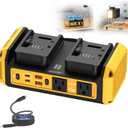 Azocek 350W Power Inverter Pure Sine Wave Compatible with Dewalt 20V Battery (No Battery), 7A Fast Charger, Portable Power Station with 2 AC Outlets, 2 Type-C (140W/65W), 2 QC USB Ports, 600LM LED (Yellow)