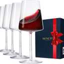 BENETI Wine Glasses Set of 4 | 17oz Handmade Luxury Crystal Red & White Long Stem Glass | Unique Modern Shape, Packaged In Beautiful Gift Box
