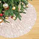 48 Inch Champagne Gold Xmas Tree Skirt Christmas Decorations Velvet Sequin Tree Skirt Cover New Year Party Indoor Holiday Tree Decorations