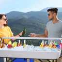Nice C 4 ft Folding Ice Cooler Table, Party Cooler, Grazing Table, Tables with Drain, Party Cooler Tables, with Matching Skirt, Storage Shelf (White), 4 ft x 38.2 in x 22 in x 39.4 in