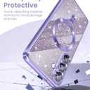 Magnetic for Samsung Galaxy S25 FE 5G Case + 2X Screen Protectors,Luxury Plated Gold Edge [Glitter Card&Wrist Strap] Slim Soft Crystal Clear TPU Shockproof Case Cover for S25 FE-Light Purple