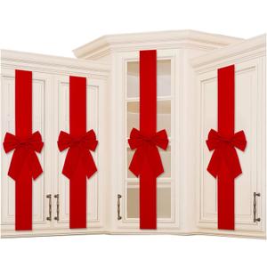 Cabinet Door Festive Ribbons and Bows Decoration Christmas Wreath Bow for Christmas Tree Fireplace Door Party Holidays Wrapping Decorations (4, Red Velvet)