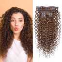 Deep Curly Wave Brazilian Hair Light Brown Curly Clip in 100% Human Hair Extensions 18 Inch 7pcs Remy Hair Clip 80g #8