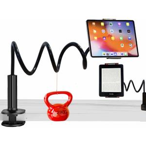 Gooseneck Phone Holder for Bed, iPhone Stand for Desk Recording Fliming Kindle Tablet Stand Accessories Overhead Phone Mount, 360 Adjustable 4.7~11" Clamp Clip - 1m Length(Black)