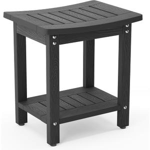 LUE BONA HDPS Shower Bench Seat, Shower Stool for Inside Shower Waterproof, Bath Spa Shower Foot Stool for Shaving Legs with Storage Shelf, Weather Resistant/Non-Slip/Indoor or Outdoor Use, Black