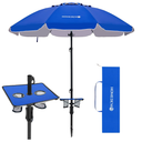 HOMEDEMO 7ft Beach Umbrellas For Sand Heavy Duty Wind, Portable Beach Umbrella UPF 50+ Windproof Outdoor Beach Umbrella with Sand Anchor, Tilt Pole, Carry Bag, Table Tray, Vent and Hook