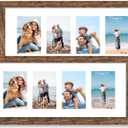 Hongkee 8x20 Picture Frame Set of 2, Rustic Brown Wood Frame with Tempered Glass Collage Frame, Display Pictures Four 4x6 With Mat or 8 x 20 Without Mat - Horizontal or Vertical Wall Mounting