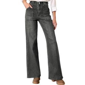 Astylish Womens High Waisted Straight Leg Jeans Stretchy Wide Leg Jeans Trendy Denim Pants (16, Gray)