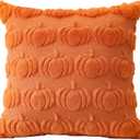 3 x Artscope Fall Pillow Covers 18 x 18 Set of 2 Decorative Autumn Harvest Holiday Pumpkin Throw Pillow Cases Soft Plush Faux Fur Couch Cushion Case for Farmhouse Halloween Sofa Bed Room Home Decor-Orange