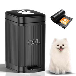 Dog Poop Trash Can Outside, 2.7Gal Dog Waste Trash Can with Lid, Foot Pedal, Dog Waste Container with 20 Bags, Pet Poop Bucket with Soft Close for Backyard Odor Control, Black