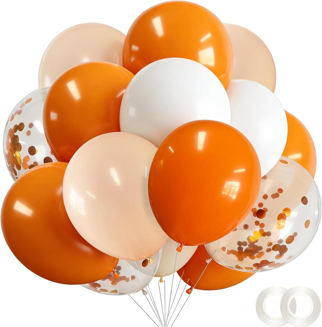 ANSOMO Orange Latex Balloons Party Decorations 12 Inch 50 Pcs White Matte Burnt Pastel Confetti Orange Balloons Ribbons Wedding Birthday Bridal Baby Shower Graduation Bachelorette Dcor Supplies